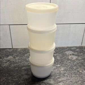 Set of Four Vintage discontinued White Snack cups by Tupperware. Midis